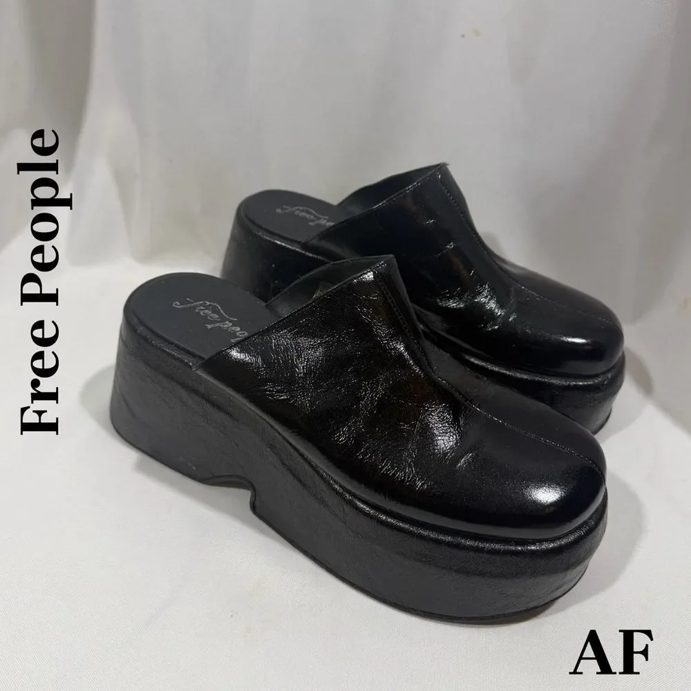 Free People Disco Dawn Patent Black Platform Mules Size 40 New no box